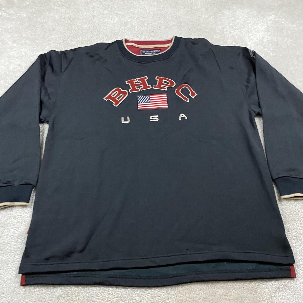 Y2K Beverly Hills Polo Club Sweatshirt Mens XL Black USA Flag Embroidered BHPC